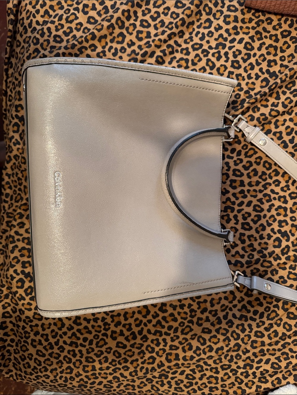 Calvin Klein Gray Pebbled Leather Tote with Top Handles